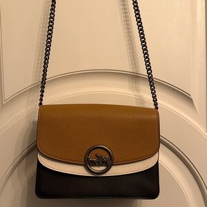Coach Tan, Cream, and Black Crossbody Bag